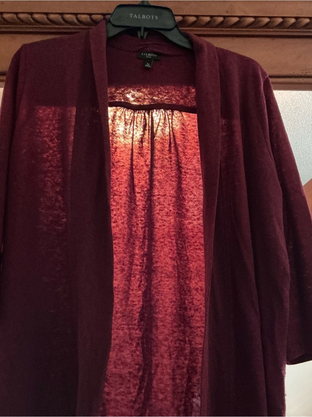 Talbots Open-Front Cardigan Sweater - Wine/Deep Burgundy - Picture 3 of 7